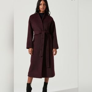 ASTR The Label Berkley Tie Waist Coat  Wool Blend Collarless Pockets Wine XS